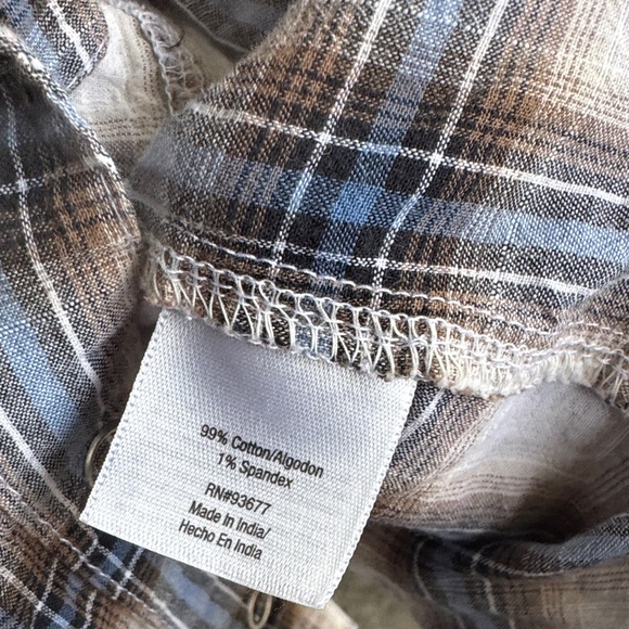 Lightweight Plaid Button-Front Shirt Jacket - White, Brown & Blue - Picture 6 of 7